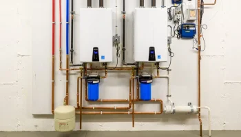 Image of a utility room with a compact tankless unit